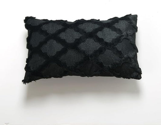 EMMTEEY Boho 12X20 Throw Pillow Covers Set of 2 - Single-Side Fluffy Stripe Stitching Embroidery, Wrinkle Resistant Pillow Case for Couch/Living Room/Bedroom Décor, Black