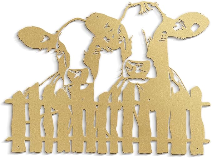 SIGNLEADER Metal Wall Art Decor Two Cows at the Fence Minimalist Modern Abstract Wall Sculpture Hangings Home Decoration for Living Room, Bedroom, Bathroom, Kitchen, Outdoor - 18" Gold