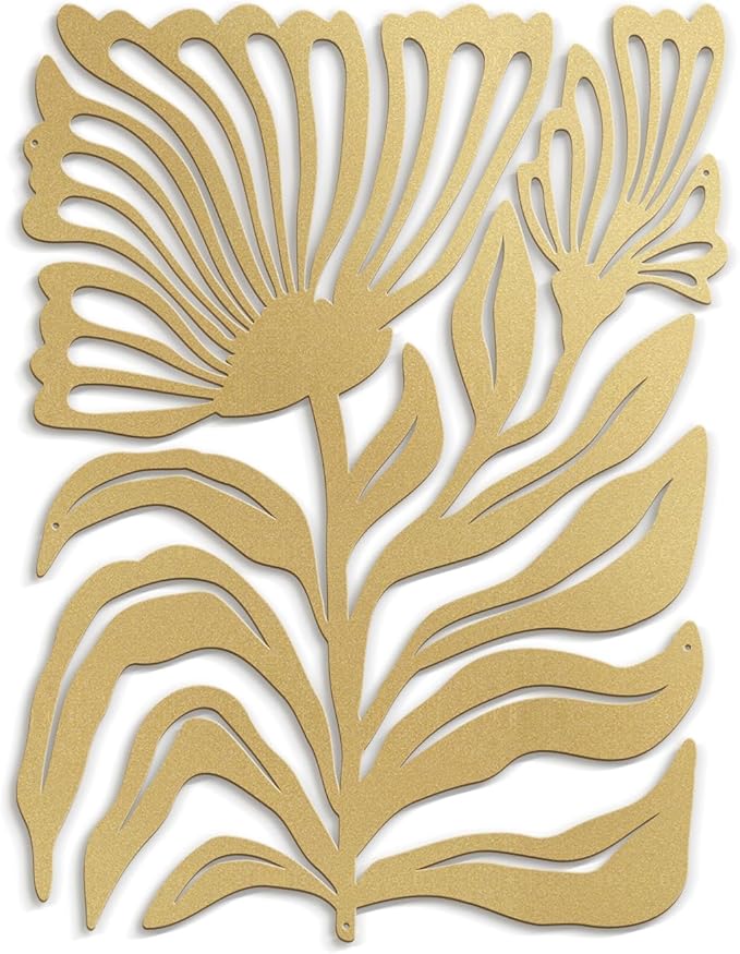 SIGNLEADER Metal Wall Art Decor Botanical Flower Minimalist Modern Abstract Wall Sculpture Hangings Home Decoration for Living Room, Bedroom, Bathroom, Kitchen, Outdoor - 18" Gold