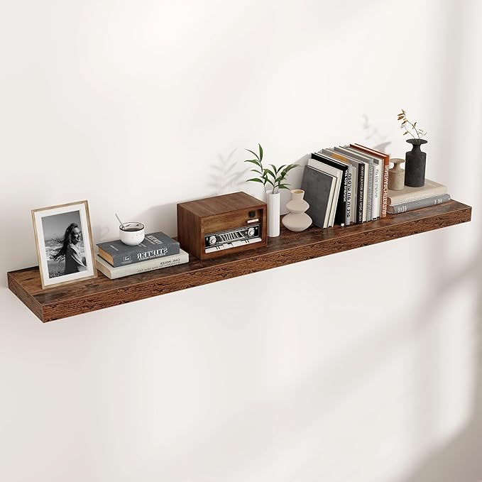 Floating Shelves for Wall, Engineered Wood Wall Shelves with Invisible Brackets for Living Room Bedroom Bathroom Office Kitchen Decor and Storage (Brown, 55" W x 9" D x 1.5" H) Set of 1