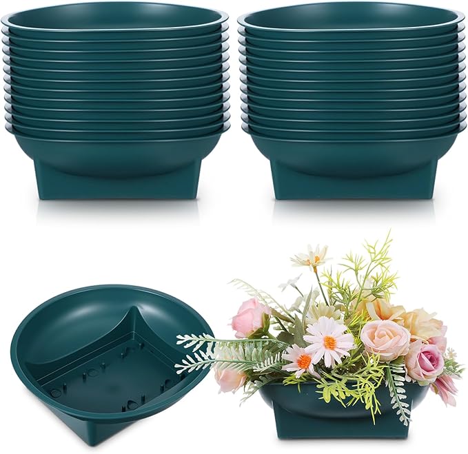 24 Pcs Green Floral Bowls for Flower Arrangements, Large 6.3 Inch Round Centerpieces Supplies for DIY Wedding, Festival and Party Decor