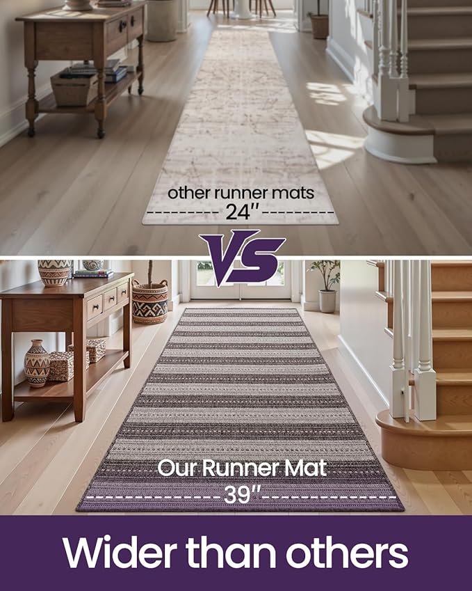 DEXI Hallway Runner Rug 3.3x8, Woven Braided Farmhouse Runner Carpet Indoor, Absorbent Thin Long Entryway Runners for Kitchen, Laundry Room, Patio Entrance, Striped Grey