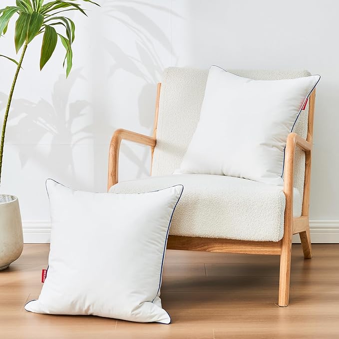 ROSE FEATHER Down Pillow Inserts 20x20, 100% Goose Down Feather Throw Pillows Inserts - Ultra Plush, Decorative Pillow Insert with Soft Cotton Cover for Couch, Sofa, Bed, Living Room (Pack of 1)