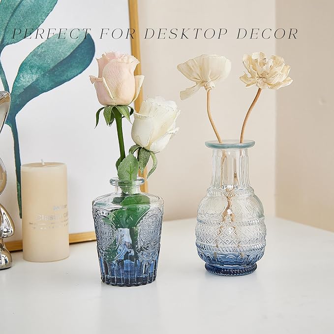 Glass Bud Vase Set of 24, Small Flower Vases, Glass Vases for Centerpieces, Vintage Home Table Decorations Bud Vases (24 Pcs, Blue)