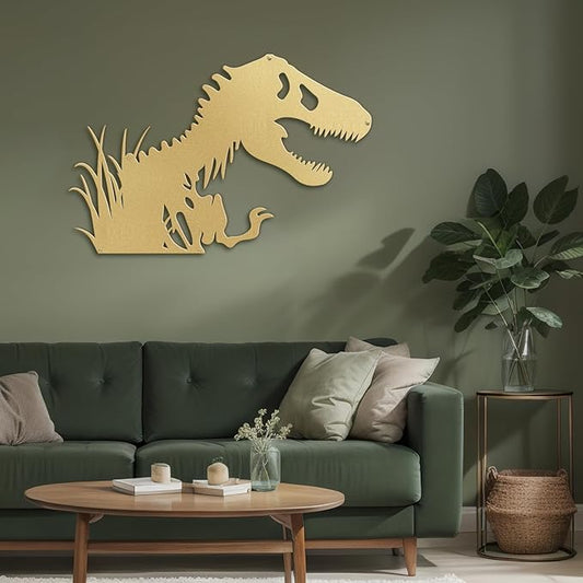 SIGNLEADER Metal Wall Art Decor T-Rex Breaking Out Minimalist Modern Abstract Wall Sculpture Hangings Home Decoration for Living Room, Bedroom, Bathroom, Kitchen - 18" Gold