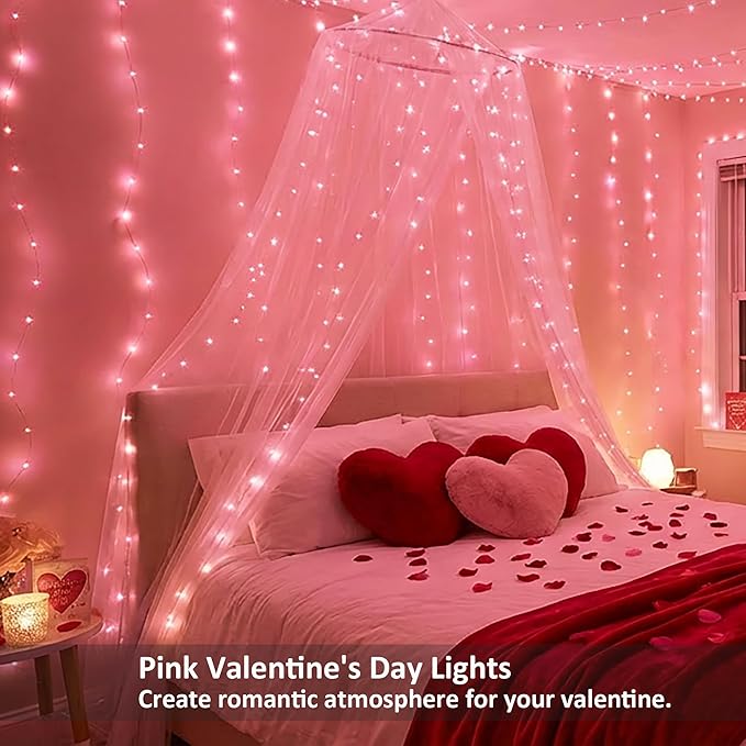 BrizLabs Color Changing Fairy Lights, 66ft 200 LED Pink Valentines Day Fairy Lights with Remote, RGB Xmas Tree Light with Timer Dimmable Twinkle Light Music Sync for Indoor Xmas Halloween Easter Party