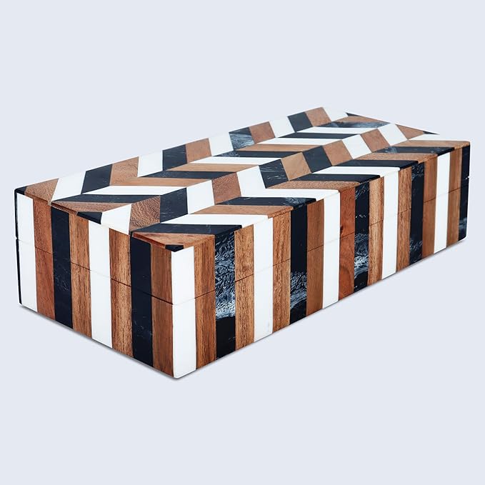 Handicrafts Home Decorative Storage Box 10x4.5 – Remote Control Holder, Jewelry Organizer, Modern Decorative Box with Lid, Boho Chic Home Décor Accent, Vintage Memory Box for Living Room Shelf Décor