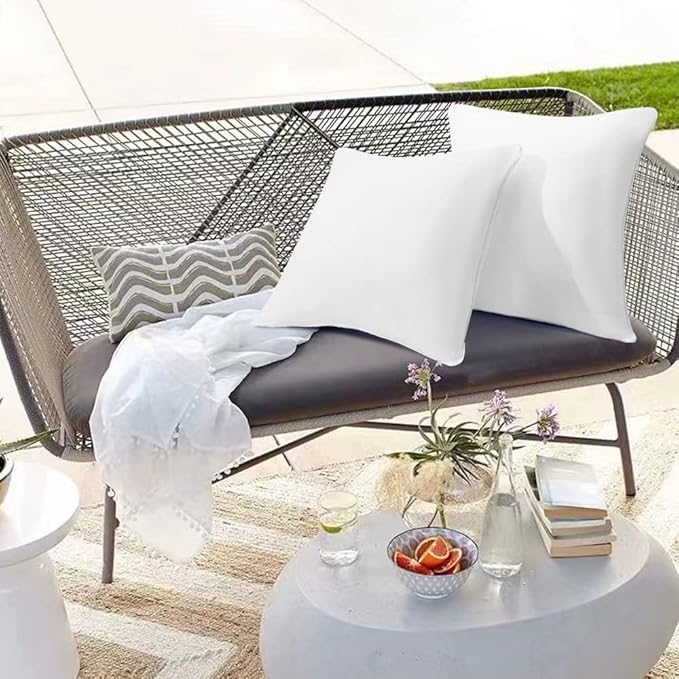 QSWRD 16 x 16 Outdoor Throw Pillow Inserts Set of 2 Waterproof Square Premium Decorative Couch Pillow Stuffers Form White Sofa Cushions Indoor