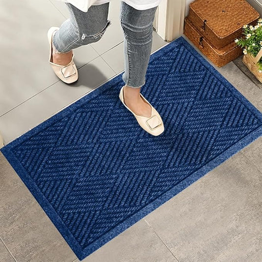 HIYARD Sturdy Front Door Mat, Absorbent Muddy Dirt Resist Welcome Door Mats Outdoor Indoor, Stain and Fade Resistant, Non-Slip Rubber Backing Low Profile Doormat for Entryway, 30×17, Blue