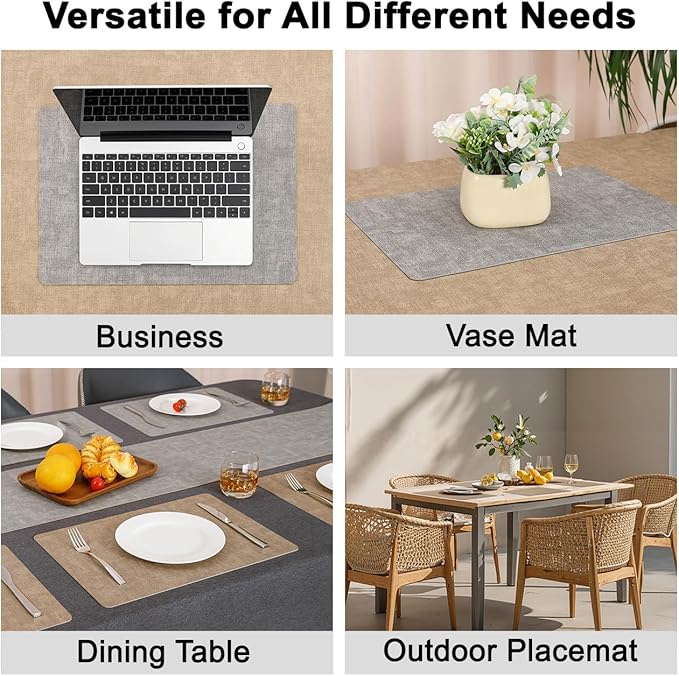 Myir JUN Reversible Vinyl Placemats Set of 8, Faux Leather Place Mats Dual Sided Waterproof Oilproof Wipeable, Heat-Resistant Table Mats for Kitchen Dining Indoor Outdoor (12" x 17", Light Gray Beige)