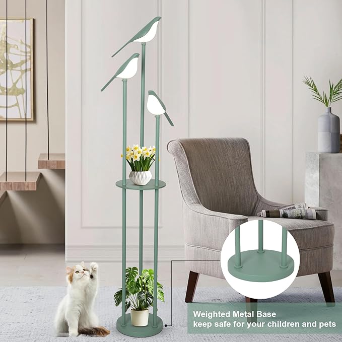 Artmooy Bird Floor Lamp for Bedroom, Green Standing Lamps for Living Room, Corner Tall Lamp with Table, 3-Lights Vintage Floor Lamp, Modern Stand Up Lamp for Office, Girls Room, Unique Bird Lamps