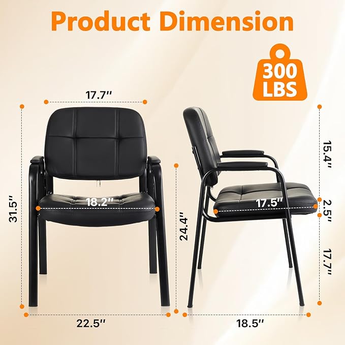 CLATINA Waiting Room Guest Chair with Bonded Leather Padded Arm Rest for Office Reception and Conference Desk Black 2 Pack