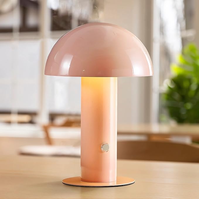 JONATHAN Y JYL7115F Boletus 10.75" Contemporary Bohemian Rechargeable/Cordless Portable Iron Integrated LED Mushroom Table Lamp Modern, Coastal Bedside Desk Nightstand Lamp, Pink