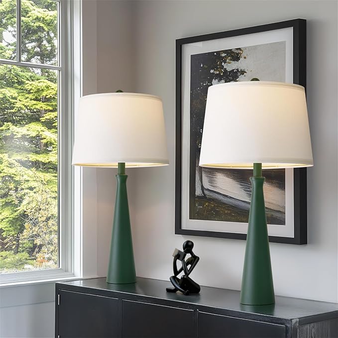 Oneach 25.75" Green Table Lamp Set of 2, Bedside Lamps with USB Ports, Modern Nightstand Lamps Set for Living Room Bedroom House Bedside Home Office Family