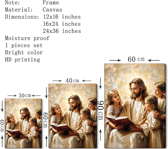 Jesus Teaching Child Canvas Wall Art Christian Kids Room Wall Decor God With Children Painting Pictures Religion Faith Poster Prints for Kids Room Bedroom Church Decoration 12X16