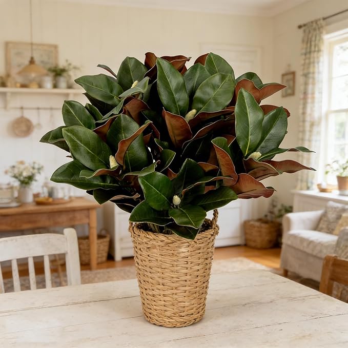 4PCS 29.5 Inch Magnolia Artificial Leaves Branches 3D Real Touch 64 Leaves Bulk Faux Magnolia Stems for Indoor Outdoor Vase Filling Home Wedding Floral Arrangement Decoration