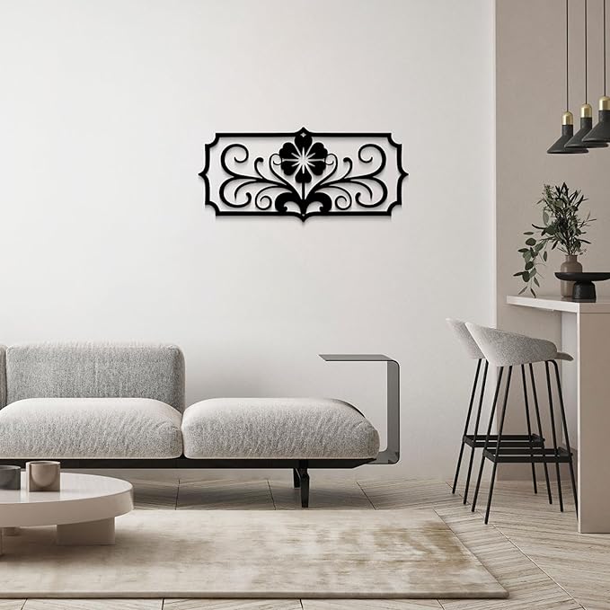 GlinthomeBlack Metal Wall Art for Living Room - Abstract Flower Modern Wall Sculpture Textured Artwork Minimalist Geometric wall Decor for Bedroom Bathroom Living Room Home