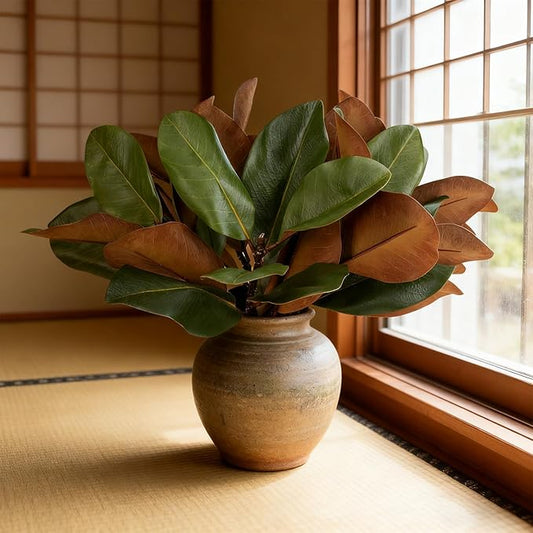 4PCS Magnolia Artificial Leaves Branches 23.2 Inch 3D Real Touch 28 Leaves Faux Magnolia Stems Fake Leaves Bulk for Indoor Outdoor Vase Filling Home Wedding Floral Arrangement Decoration