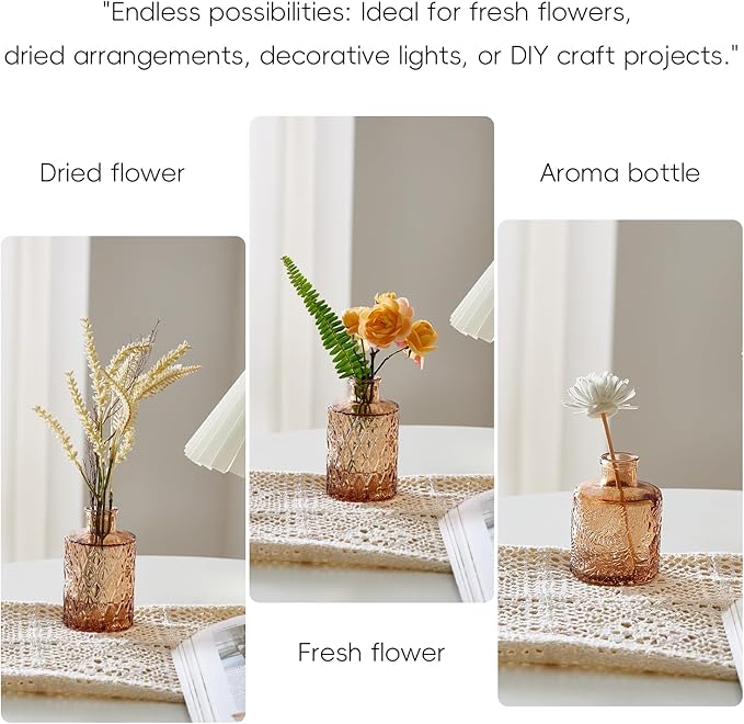 Glass Bud Vases Set of 16 - Amber Assorted Small Mini Glass Vases for Flowers, Crystal Vintage Vase Set, Bulk Centerpieces for Table Décor, Wedding, Home and Events (Amber, 16 Pcs)