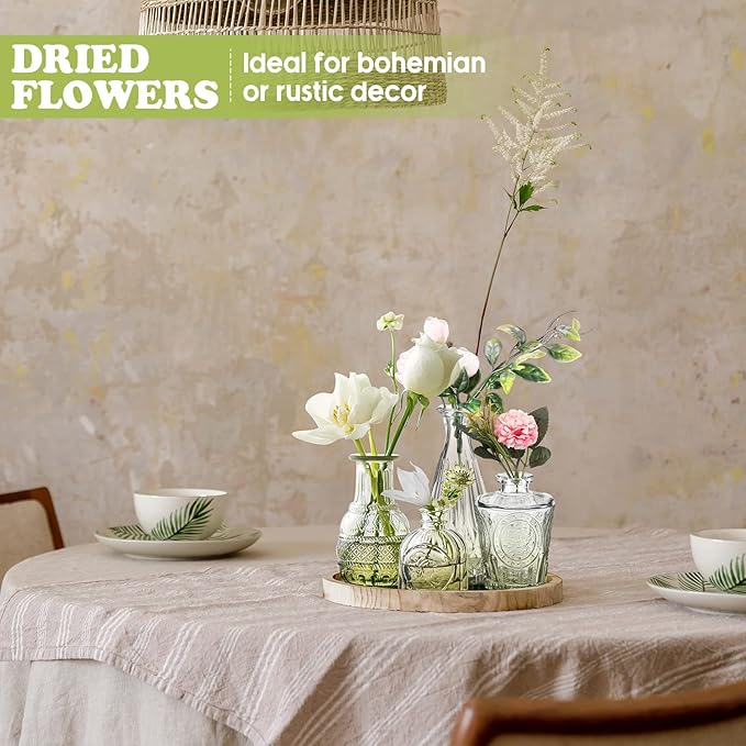 Inbagi 20 Pcs Glass Bud Vase Set - Green Small Flower Vases Bulk, Vintage Embossed Decorative Bottles for Wedding Valentine Home Table Centerpieces Decor