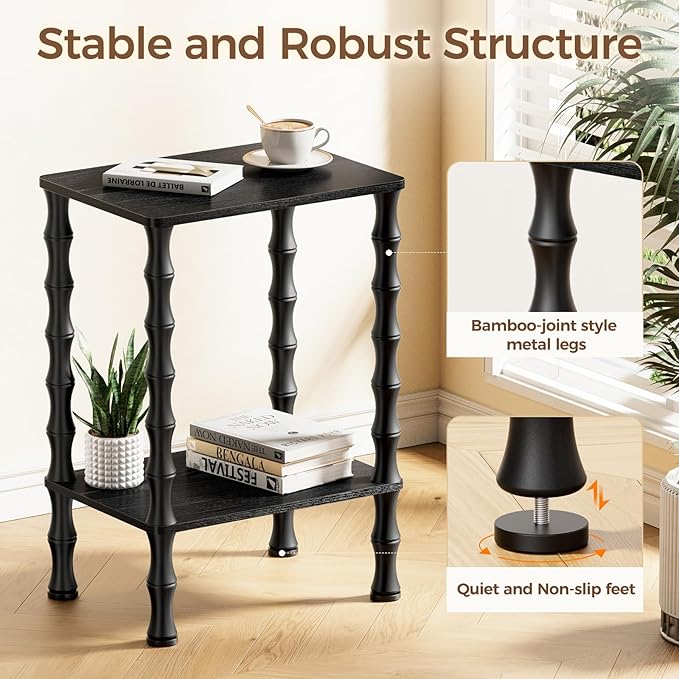 Side Table, 2-Tier End Table with Storage Shelf, Night Stand for Small Spaces, Modern Coffee Tables for Living Room, Bedroom (1, Black)