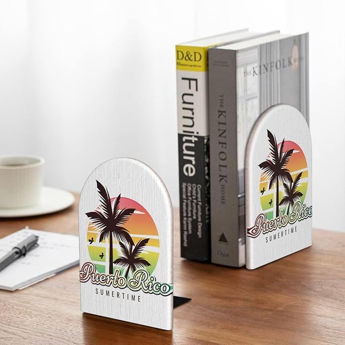 Puerto Rico Summer Wood Bookends Stands Decorative Non-Slip Book Organizers for Home Office Desk Library School Study 1 Pair