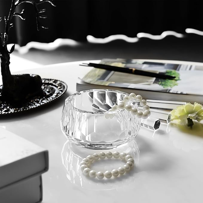 Crystal Clear Cosmetic Jar Candy Container, Transparent Empty Storage Jar for Makeup, Loose Powder, Bath Salts, Vanity Organizer, Open-Top Desk Decor for Rings & Cotton Balls