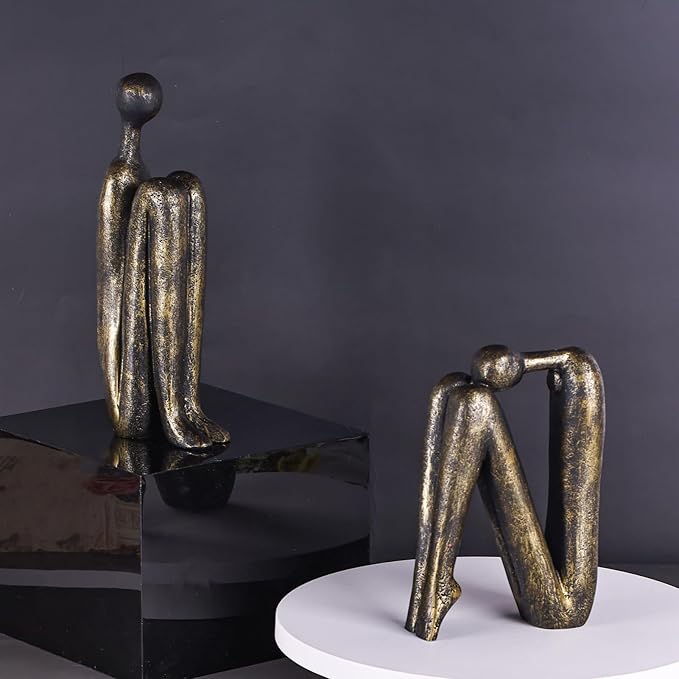 orenm Modern Decorative Bookends for Heavy Books, Thinker Statue Book Holders for Shelves & Office Desk, Abstract Aesthetic Book Ends Stoppers, Bookshelf Decoration (Bronze)