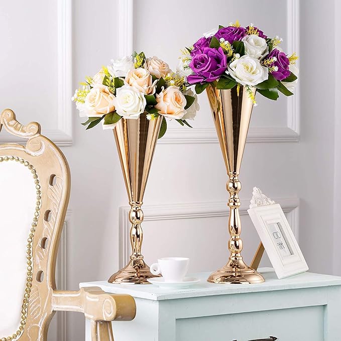 Sziqiqi Trumpet Floral Centerpiece Riser Stand for Wedding Reception Centerpieces Party Event Anniversary Birthday Decoration Flower Arrangement Pack of 2, Rose Gold 16.5in