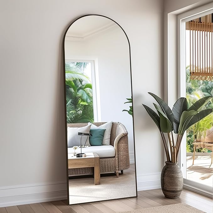 Floor Mirror Arched Full Length Mirrors, Mirror Full Length Standing Hanging or Leaning Against Wall, 59"x18" Large Full Body and Wall Mounted Mirror for Bedroom Living Room, Black