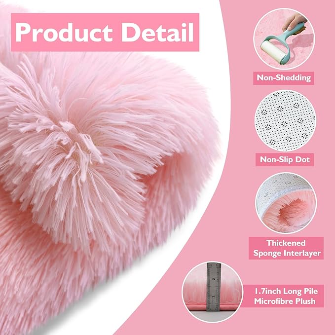 yulidayang Pink Fluffy Round Area Rugs for Bedroom,4'X4'Shag Circle Area Rugs for Girls Room,Non Slip Fuzzy Plush Rug for Kids Room Living Room and Dorm Home Decor Rug