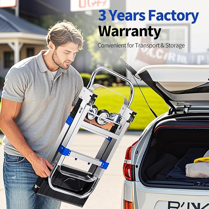 Pro 2 in 1 Aluminium Hand Truck Dolly 660lbs Capacity, Heavy Duty Convertible Hand Truck W/Pneumatic Wheels, Foldable Dolly Cart Collapsible Trolley for Moving with Retractable Handle