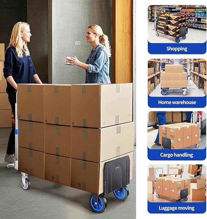 Pro 2 in 1 Aluminium Hand Truck Dolly 660lbs Capacity, Heavy Duty Convertible Hand Truck W/Pneumatic Wheels, Foldable Dolly Cart Collapsible Trolley for Moving with Retractable Handle