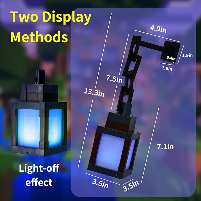 Pixel Lantern Night Light - 16 Colors Changing Hanging Lamp - USB Rechargeable LED Lights with Touch & Remote Control - Table & Wall Mount Mood Nightlight - Decor for Bedroom Gamer Room - Gift for Boy