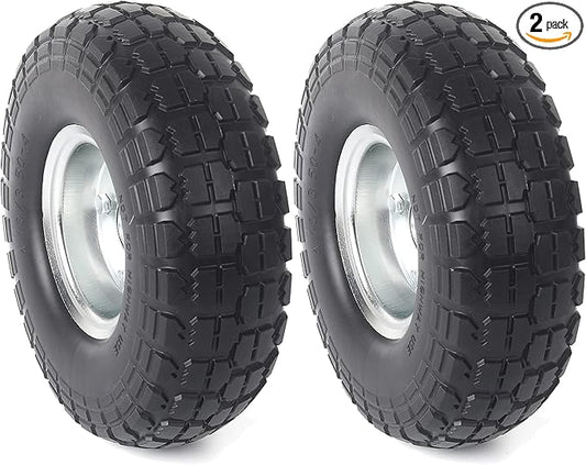 AR-PRO (2-Pack) 10-Inch Solid Rubber Tire Wheels - Replacement 4.10/3.50-4" Flat Free Tire with 5/8" Bearings, 2.2" Offset Hub - Compatible with Hand Truck, Wheelbarrow, Dolly, Gorilla Carts