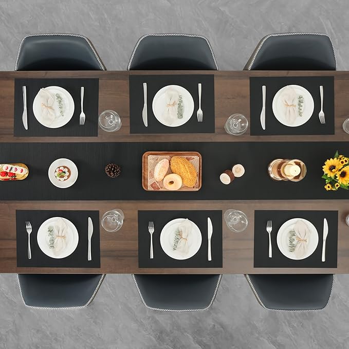 Myir JUN Placemats Set of 4, Vinyl Woven Placemats Place Mats Indoor Set of 4 Washable Table Mats Non-Slip Place mats for Dining Table (Black, Set of 4)