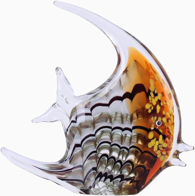 DOVDOV Hand-Blown Glass Fish Decorative Sculpture, Amber Ocean Glass Art Decor, Coastal-Themed Ornament, Suitable for bedrooms, Offices, Coffee Tables, and TV Consoles, Marine Animal Sculpture Art.