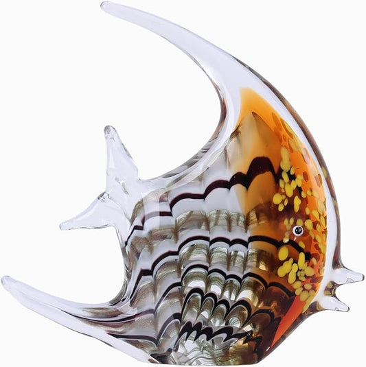 DOVDOV Hand-Blown Glass Fish Decorative Sculpture, Amber Ocean Glass Art Decor, Coastal-Themed Ornament, Suitable for bedrooms, Offices, Coffee Tables, and TV Consoles, Marine Animal Sculpture Art.