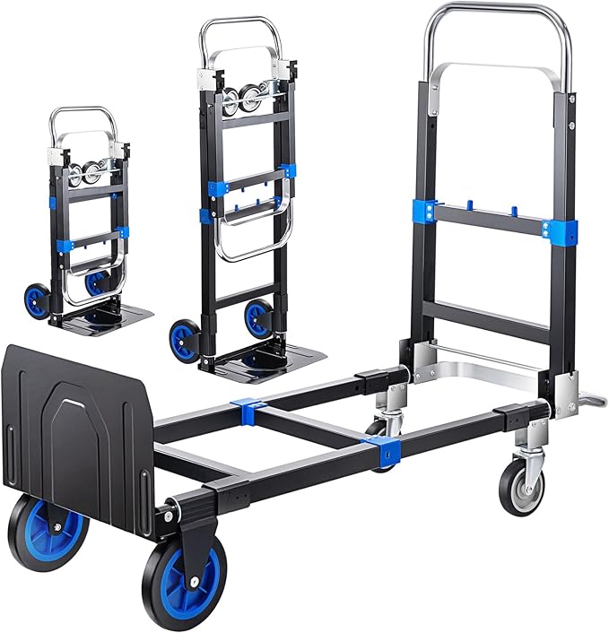 Pro 3 in 1 Aluminium Hand Truck 660lbs Capacity, Heavy Duty Convertible Hand Truck Dolly W/ 4 Rubber Wheels, Foldable Dolly Cart Collapsible Trolley for Warehouse Home Moving