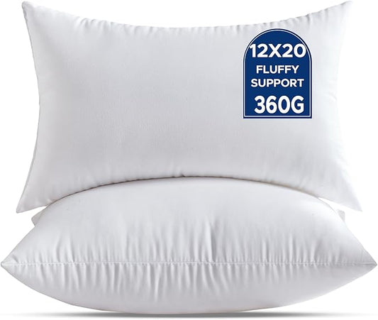 QSWRD 12 x 20 Throw Pillow Inserts Pack of 2 Small White Decorative Lumbar Pillows for Couch Bed Sofa Rectangle Cushion Sham Stuffer Indoor