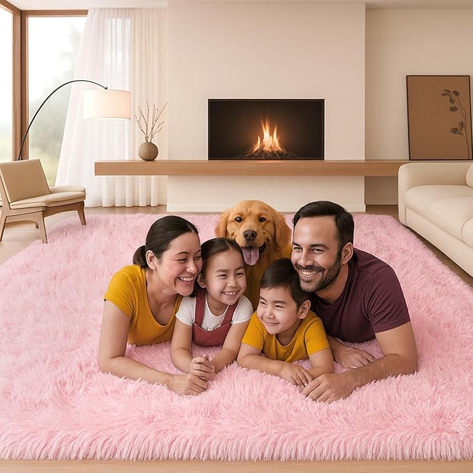 Mtandyx Fluffy Plush Shag Rug 5x7, Ultra Soft Rug for Living Room Bedroom, Non-Slip Fuzzy Area Rug for Living Room, Carpet for Girl Boy Kids,Modern Indoor Home Decor Aesthetic,Pink