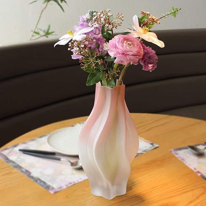 Modern Glass Vase with Hexagonal Mouth Gradient Color Home Decor Vase for Centerpieces, Wedding, Living Room, Bedroom, Table Decor(Pink)