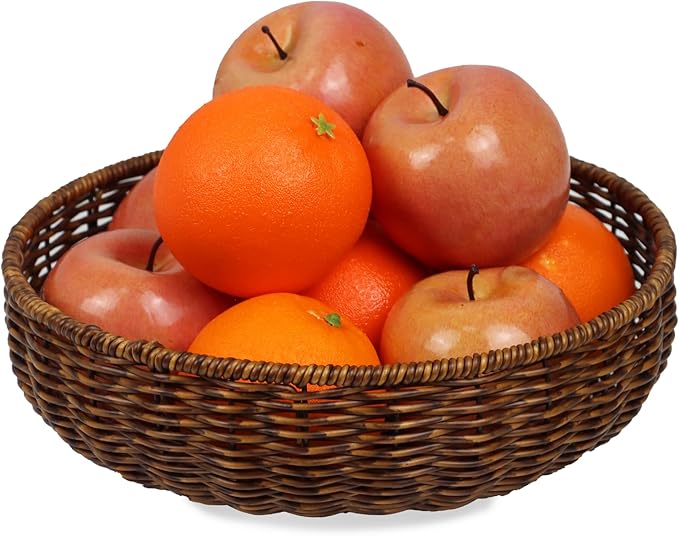 Fruit Baskets Bowl for Kitchen Counter, Round Bread Woven Wicker Basket, Candy Bowl Dish for Fruits, Breads, Vegetables,Snacks, Food (Large)