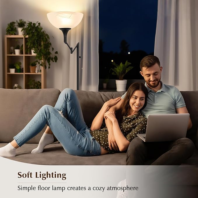 EJIAXIN Floor Lamps for Living Room Black, 70" Tall Standing Lamp with Glass Shade, Torchiere Floor Lamp with 350°Adjustable Swing Arm Lamp, Pole lamp for Bedroom, Living Room, Office, Bulbs Included