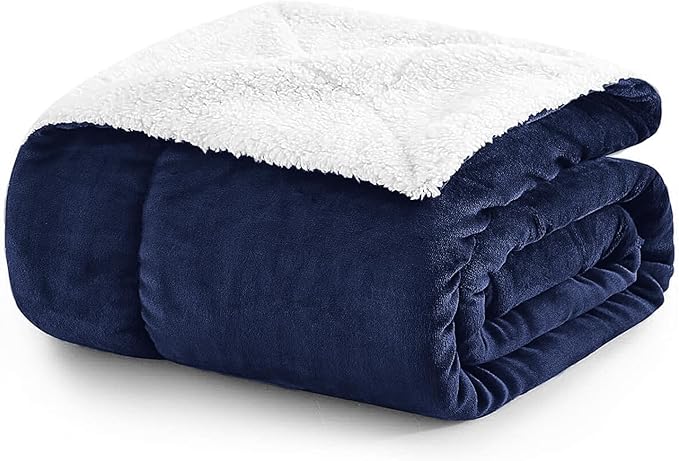 MOONLIGHT20015 Sherpa Fleece Twin Blanket - (Navy, 60X80 Inches) Warm and Fluffy Blankets for Winter - Reversible Thick and Cozy Twin Size Blankets for Bed, Camping and Travel
