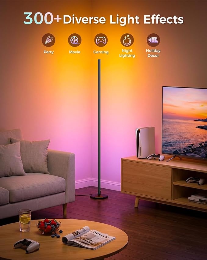 boostool Corner Floor Lamp, 65" RGB Color Changing led Floor lamp with APP and Remote Control, Dimmable Mood Light Corner Light with Music Sync, DIY Mode & Timing for Living Room Gaming Room