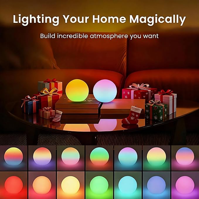 LOFTEK 3-inch Rechargeable LED Ball Lights, Sphere Night Light, 16 RGB Color Glowing Mood Lighting, IP65 Waterproof Ambient Light for Home Bedroom Patio Pool Bathtub Decorative Lighting, 1 Pack