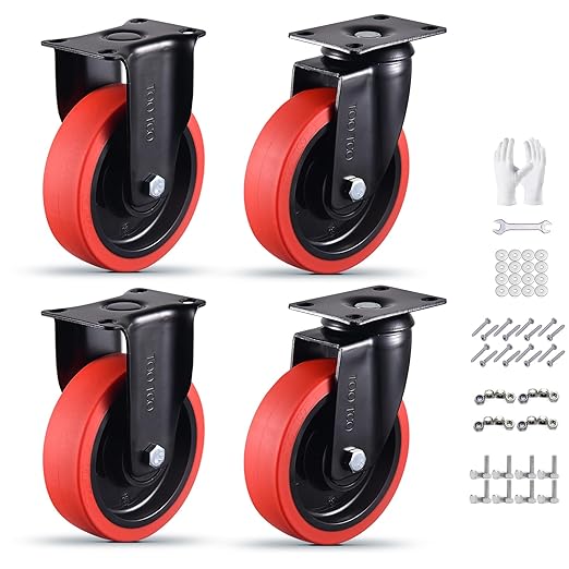 5 Inch Heavy Duty Caster Wheels Set of 4 (2 Swivel & 2 Fixed), 3000 LBS Capacity, Premium Rubber Casters, Silent Rolling for Workbench, Cart, Trolley, Dolly, Industrial-Grade Casters