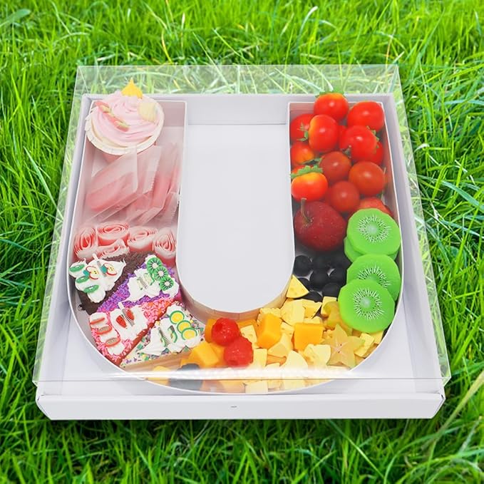 WENPACK 12.5" Cardboard Letter Shaped Mache Decorative Strawberries Fillable Sweets Candy Box with Clear Lid (White, U)