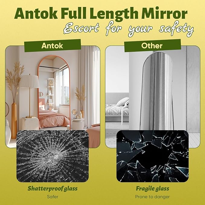 Antok Full Length Mirror, 58"x18" Floor Mirror, Arched Floor Standing Freestanding Arch Full Body Mirrors with Stand for Bedroom, Hanging Mounted for Living Room Cloakroom,Green